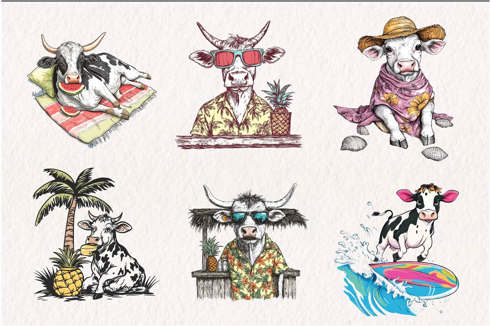 Summer Hawaii Cow Clipart Bundle - CraftNest - Digital Crafting and Art