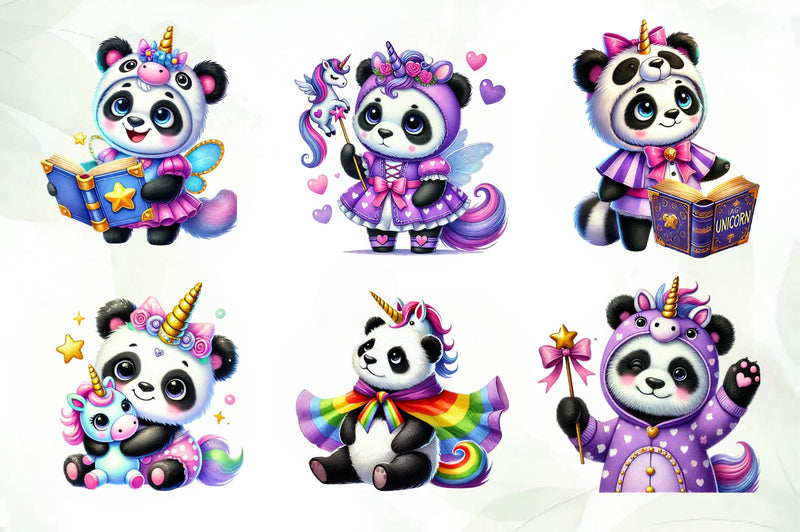 Unicorn Cute Panda Clipart Bundle - CraftNest - Digital Crafting and Art