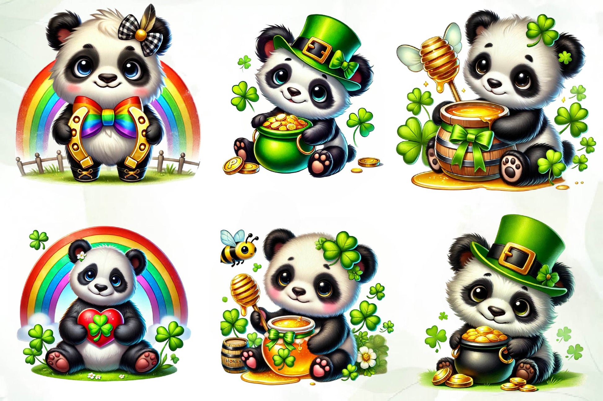 St Patricks Day Cute Panda Clipart Bundle - CraftNest - Digital Crafting and Art