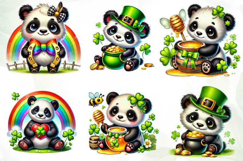 St Patricks Day Cute Panda Clipart Bundle - CraftNest - Digital Crafting and Art