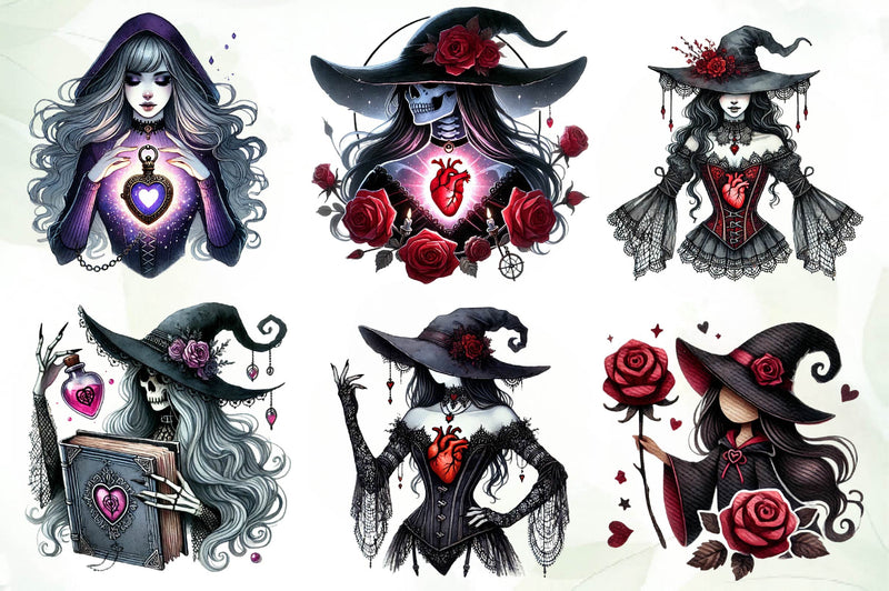 Valentine Gothic Witch Clipart Bundle - CraftNest - Digital Crafting and Art