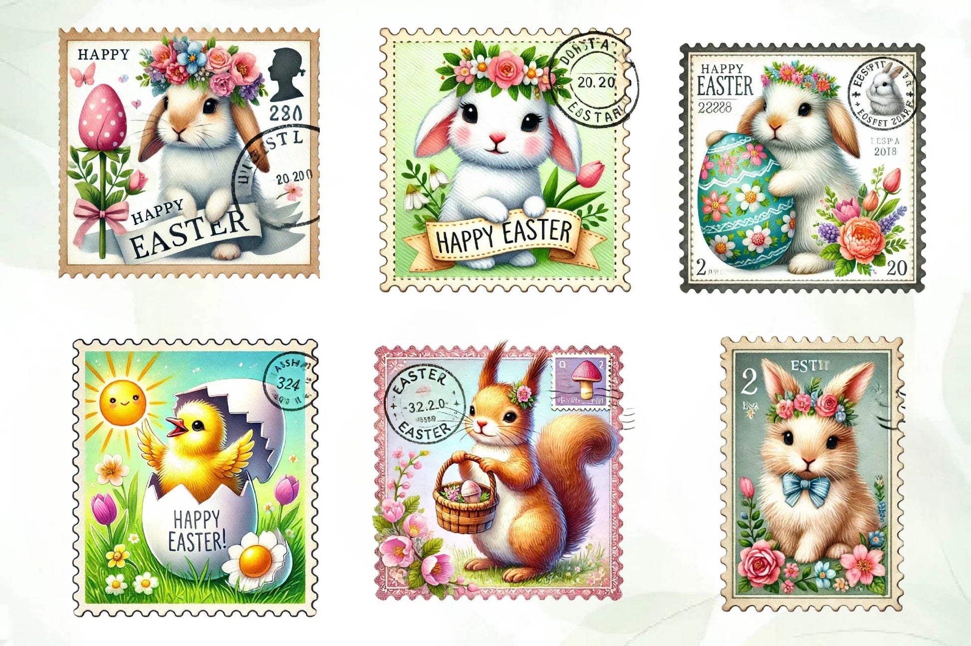 Easter Animals Postage Stamp Clipart Bundle - CraftNest - Digital Crafting and Art