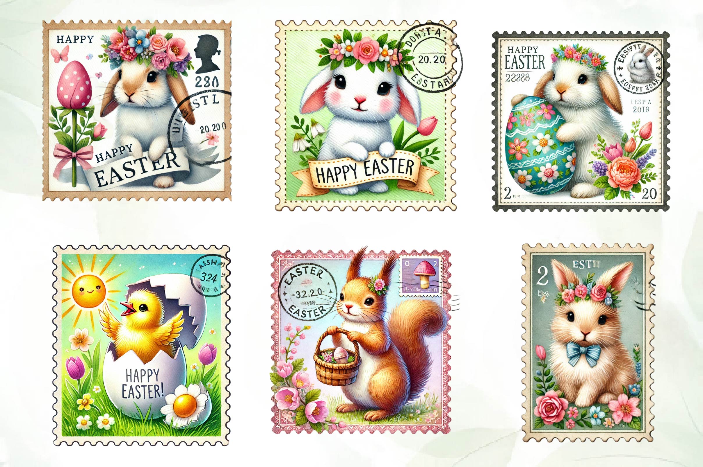 Easter Animals Postage Stamp Clipart Bundle - CraftNest - Digital Crafting and Art