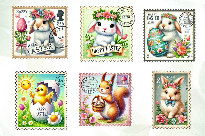 Easter Animals Postage Stamp Clipart Bundle - CraftNest - Digital Crafting and Art