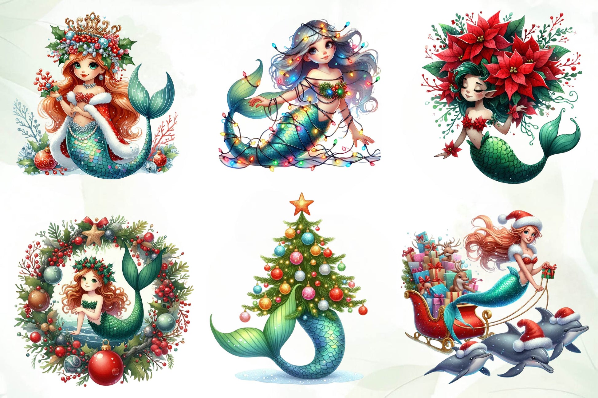 Christmas Mermaid Clipart Bundle - CraftNest - Digital Crafting and Art