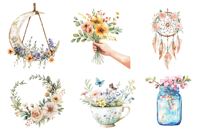 Boho Spring Floral Clipart Bundle - CraftNest - Digital Crafting and Art