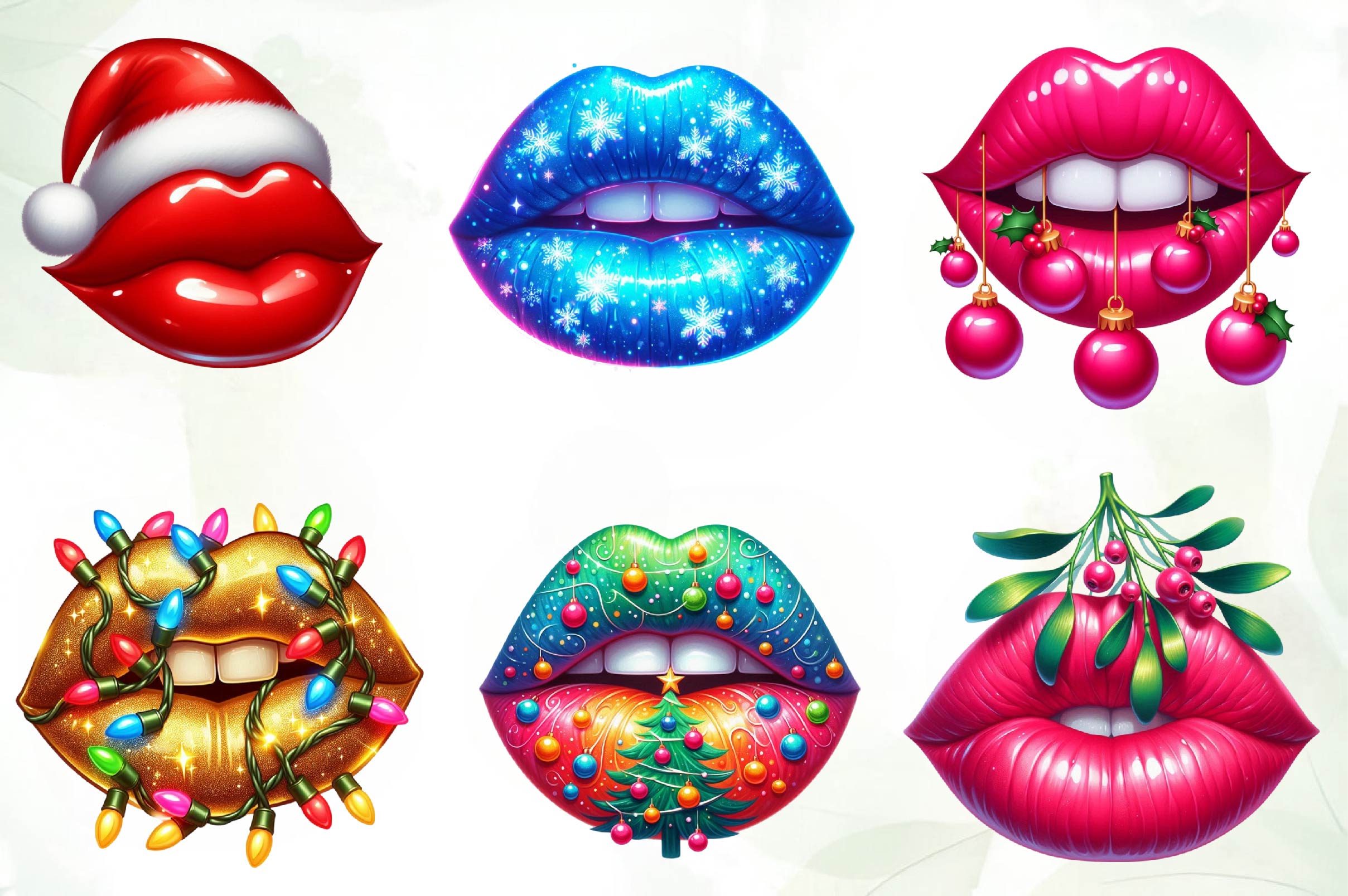 Lips Christmas Lips Holiday Lips Clipart Bundle - CraftNest - Digital Crafting and Art