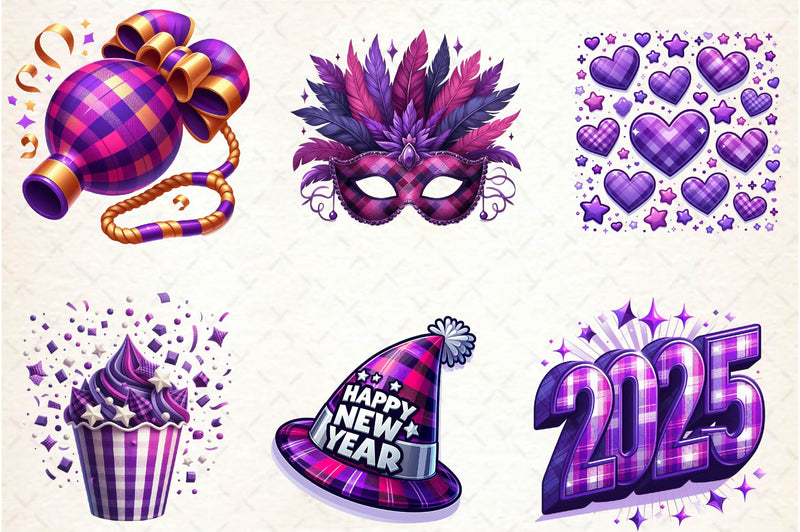 Purple New Year 2025 Clipart Bundle - CraftNest - Digital Crafting and Art