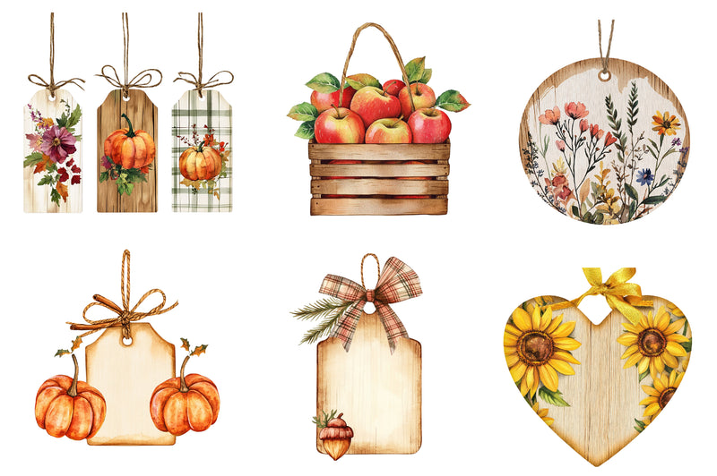Vintage Wooden Autumn Tags Clipart Bundle - CraftNest - Digital Crafting and Art