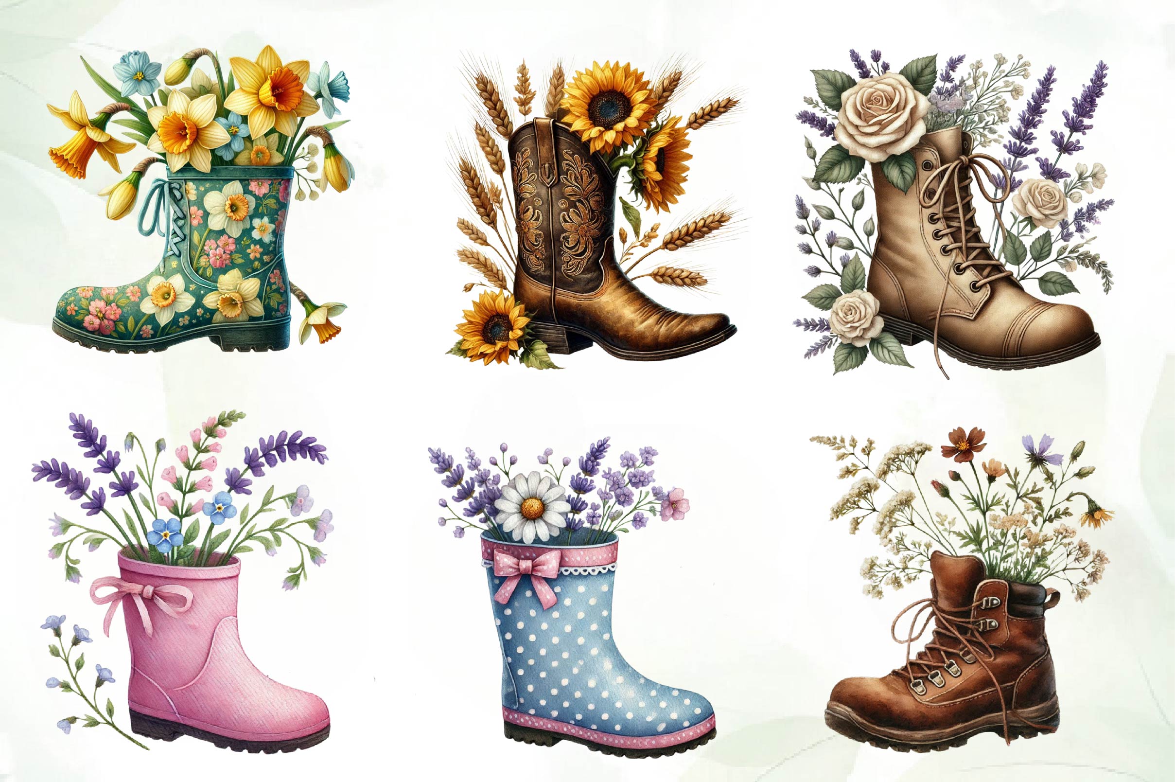 Boot With Spring Flowers Clipart Bundle - CraftNest - Digital Crafting and Art