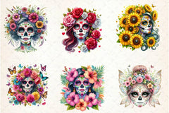 Flowers Sugar Skull Girl Clipart Bundle - CraftNest - Digital Crafting and Art