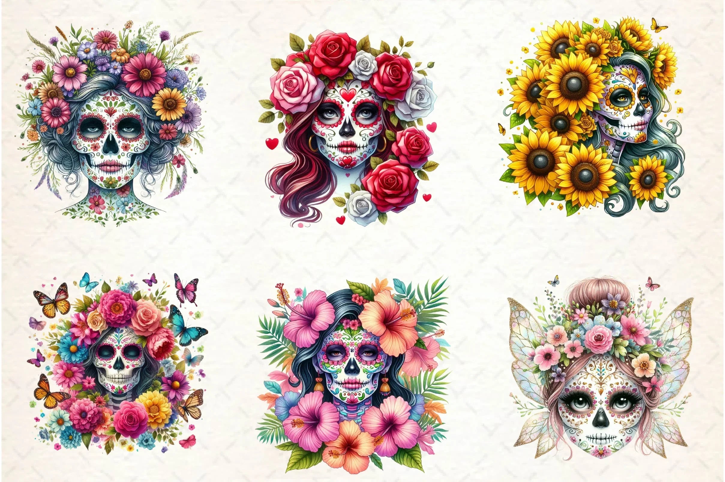 Flowers Sugar Skull Girl Clipart Bundle - CraftNest - Digital Crafting and Art