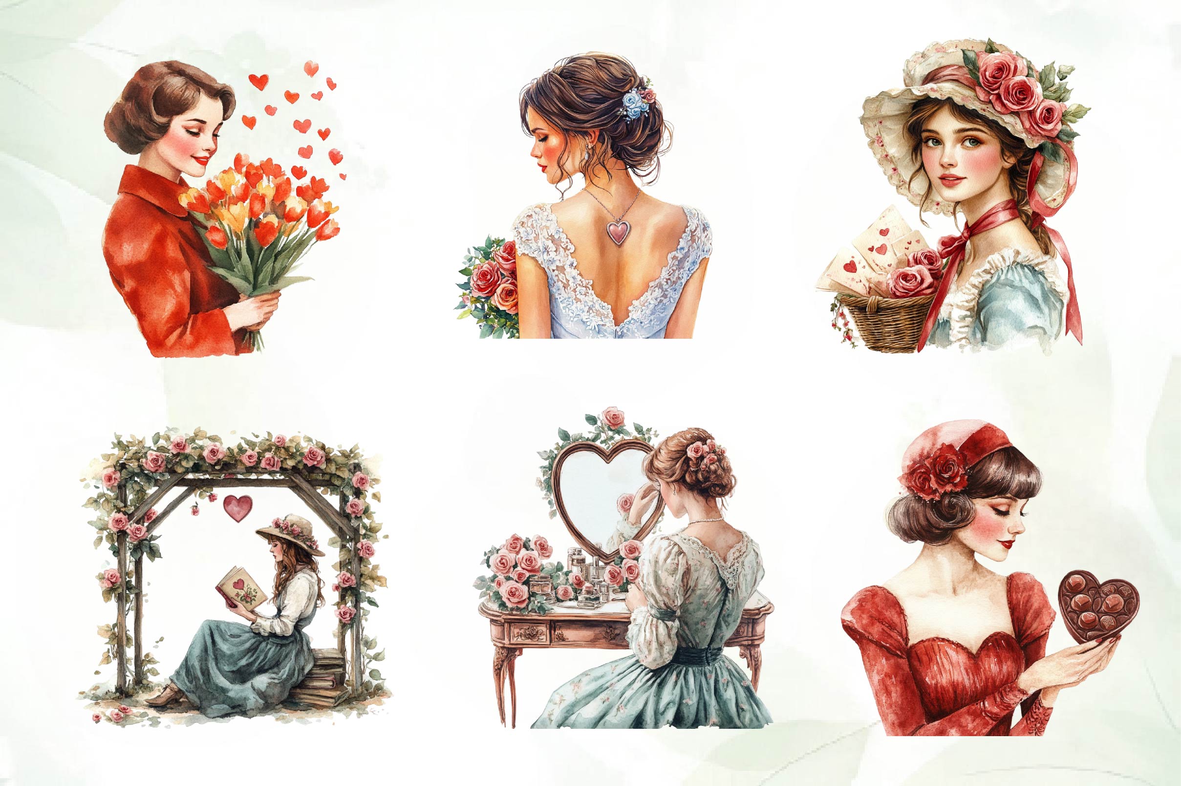 Vintage Valentines Woman Clipart Bundle - CraftNest - Digital Crafting and Art