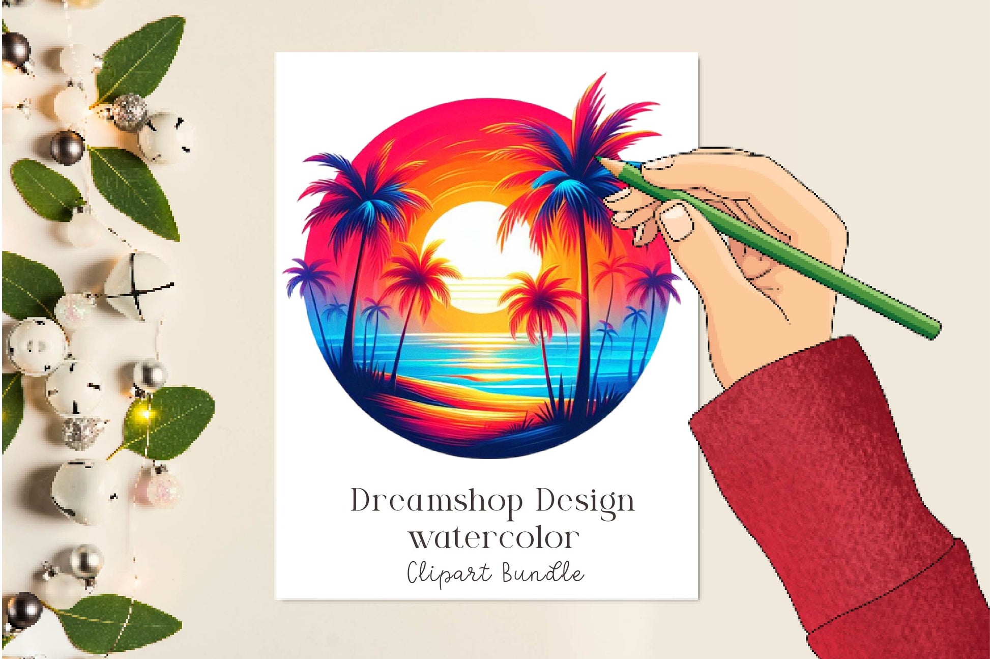 Retro Round Summer Clipart Bundle - CraftNest - Digital Crafting and Art