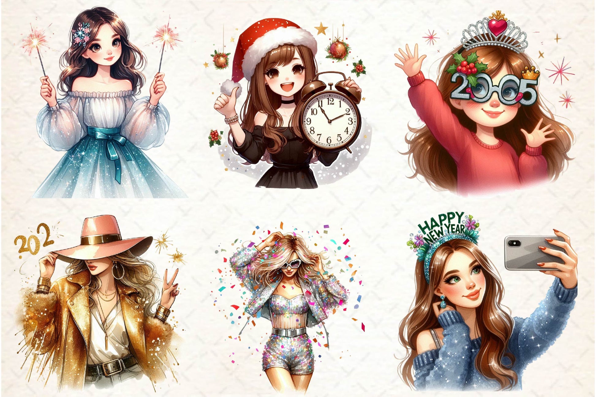 New Year Black American Girl Clipart Bundle - CraftNest - Digital Crafting and Art