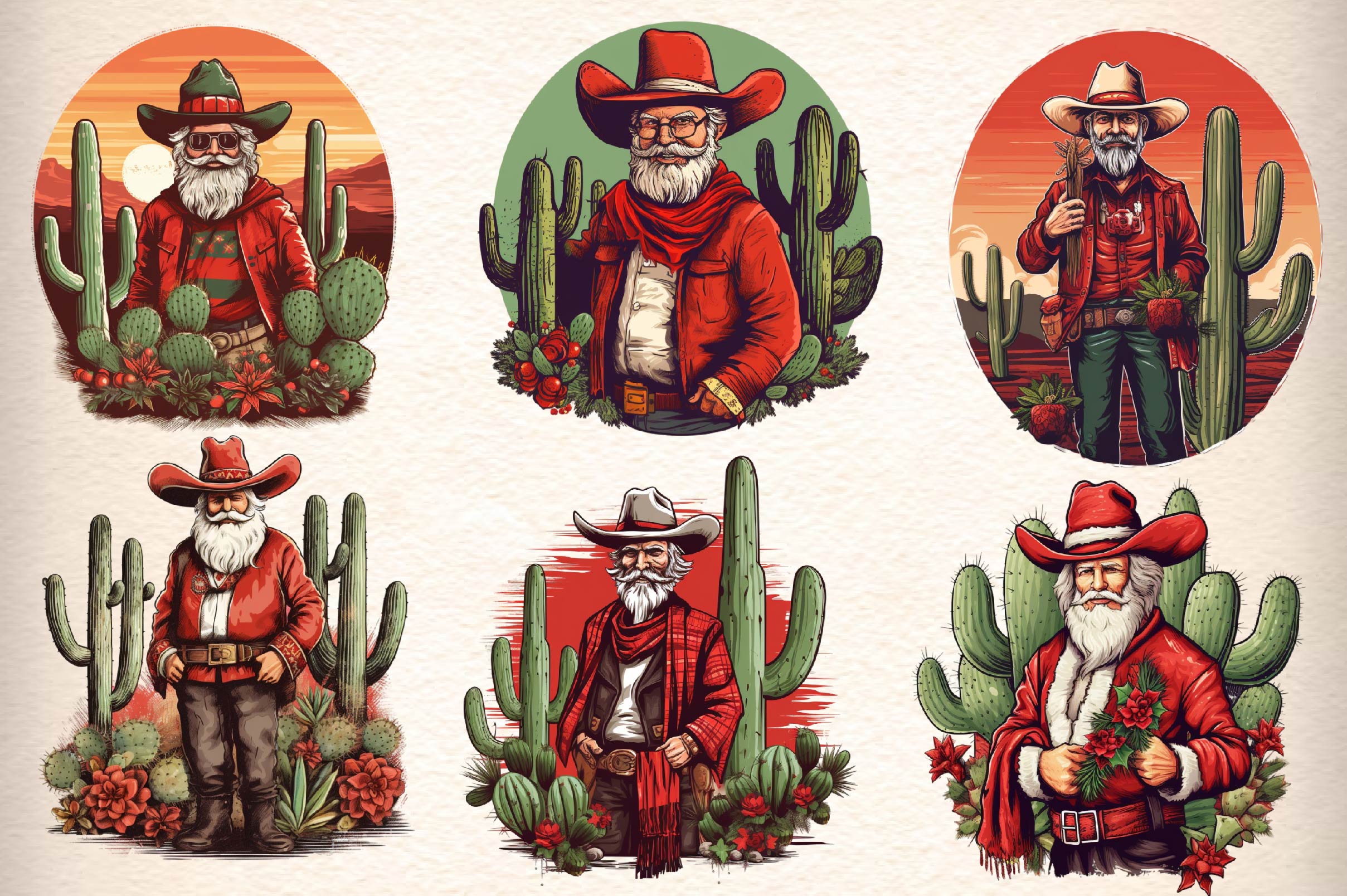 Vintage Western Cowboy Santa Clipart Bundle - CraftNest - Digital Crafting and Art