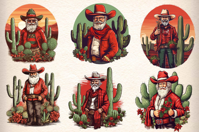 Vintage Western Cowboy Santa Clipart Bundle - CraftNest - Digital Crafting and Art