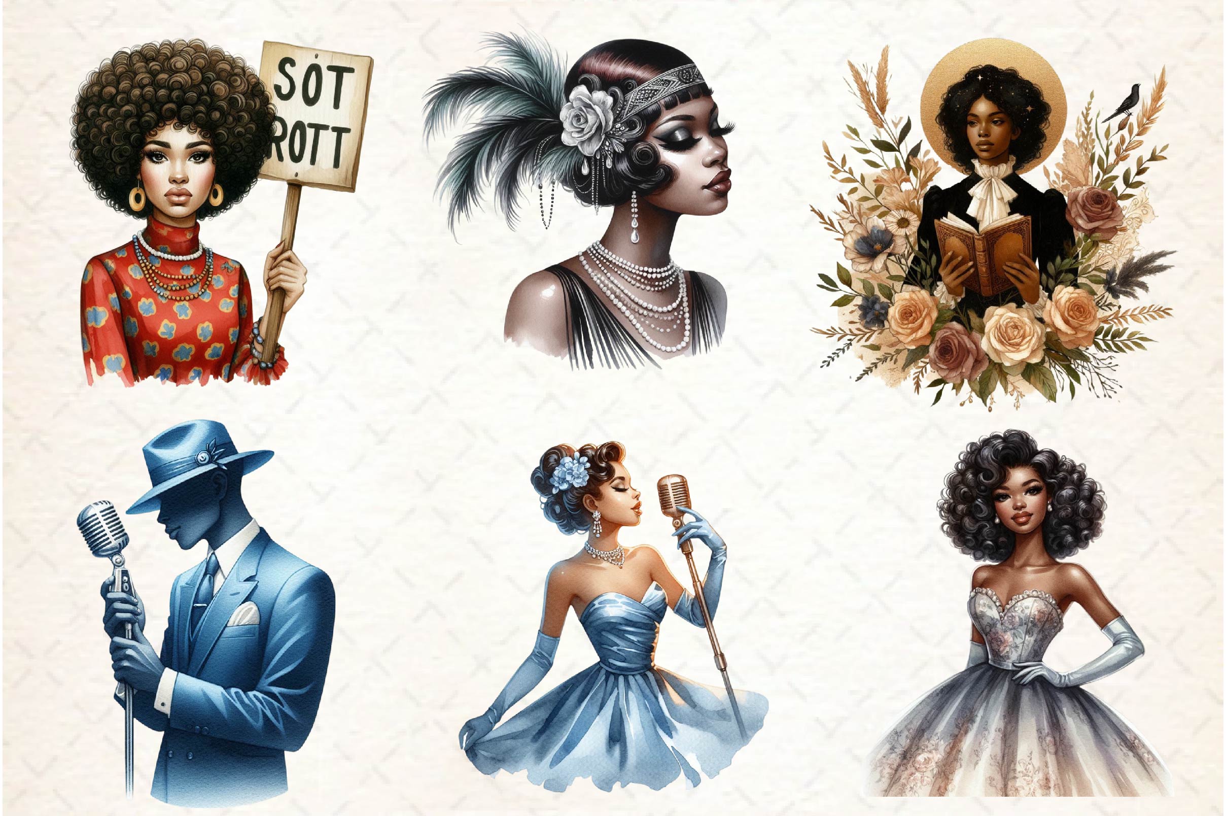 Vintage Black History Month Women's Clipart Bundle - CraftNest - Digital Crafting and Art