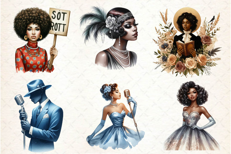 Vintage Black History Month Women's Clipart Bundle - CraftNest - Digital Crafting and Art