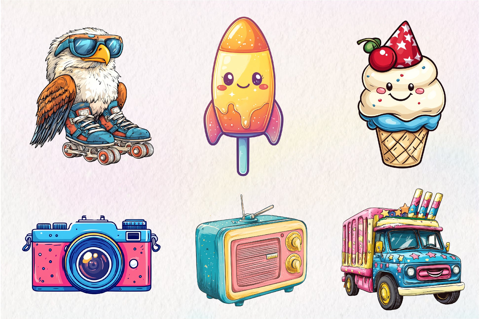 Kawaii Retro 4th Of July Clipart Bundle - CraftNest - Digital Crafting and Art