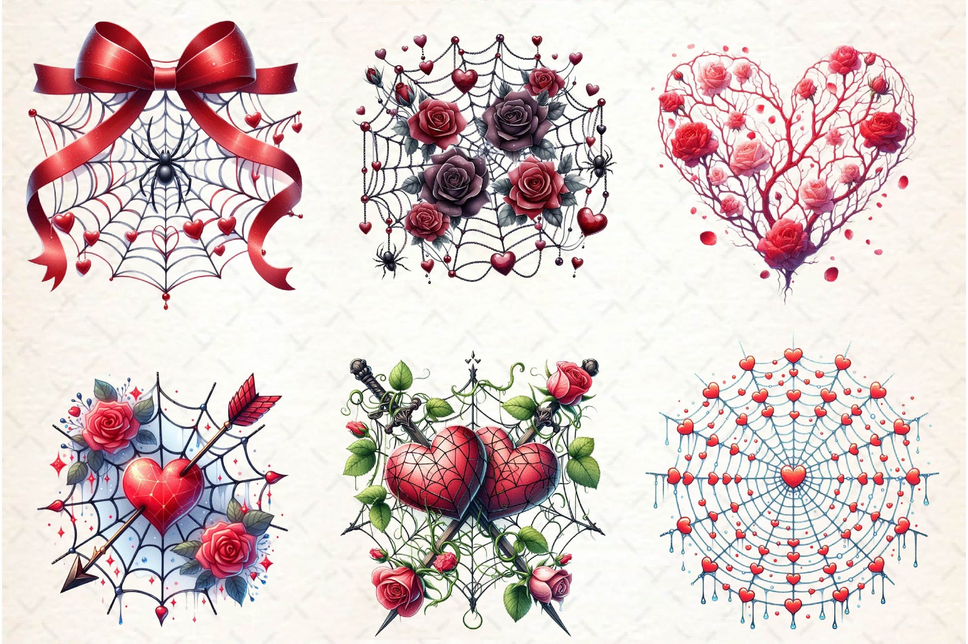 Valentine Gothic Spiderwebs Clipart Bundle - CraftNest - Digital Crafting and Art