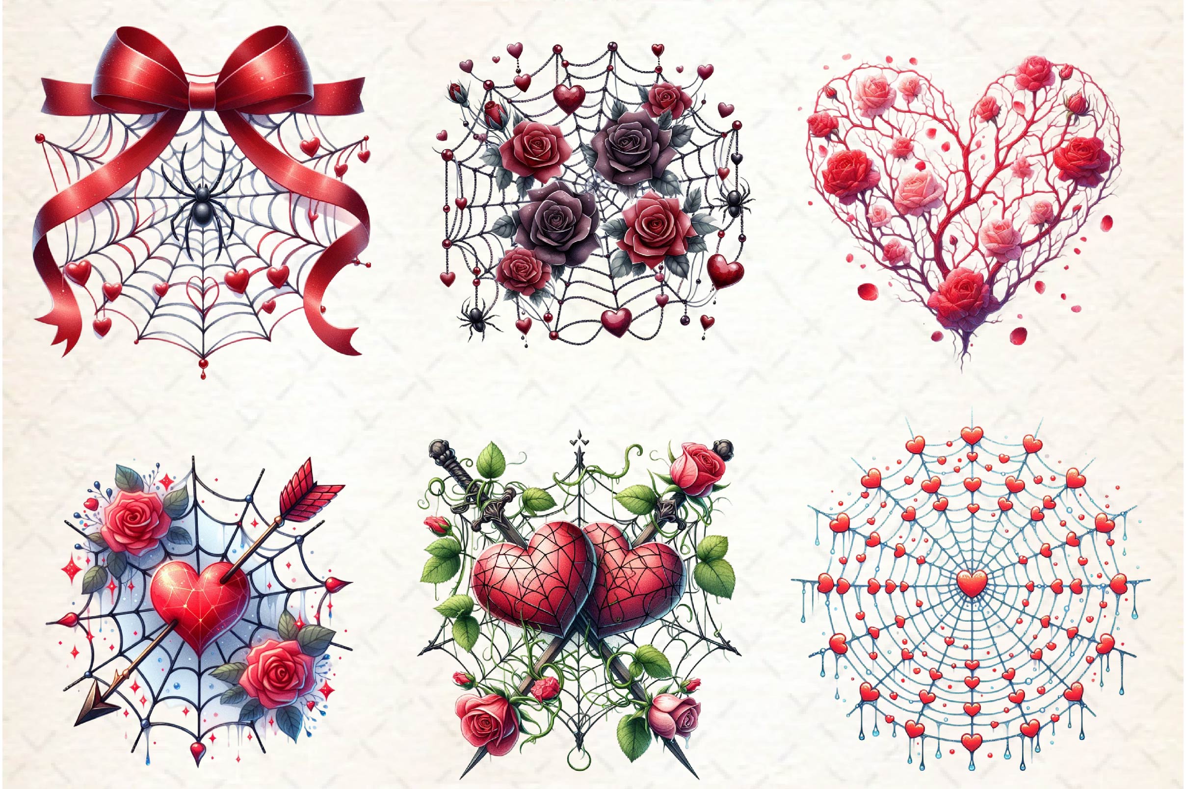 Valentine Gothic Spiderwebs Clipart Bundle - CraftNest - Digital Crafting and Art