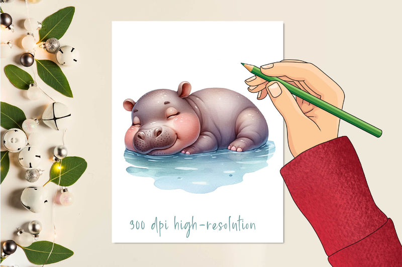 Sleeping Baby Hippo Clipart Bundle - CraftNest - Digital Crafting and Art