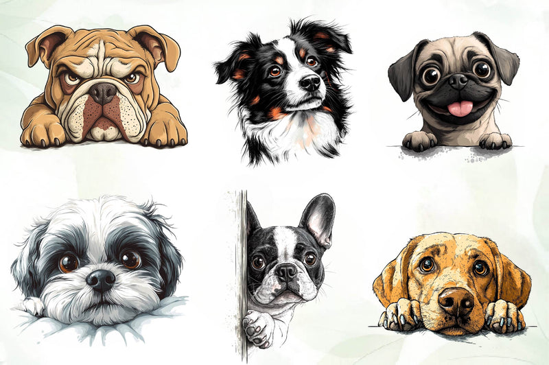 Peeking Around Corner Dog Clipart Bundle - CraftNest - Digital Crafting and Art