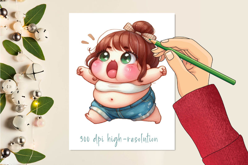 Cute Chubby Fat Girl Clipart Bundle - CraftNest - Digital Crafting and Art