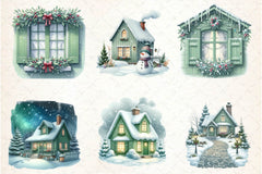 Sage Green Winter Cottage Clipart Bundle - CraftNest - Digital Crafting and Art