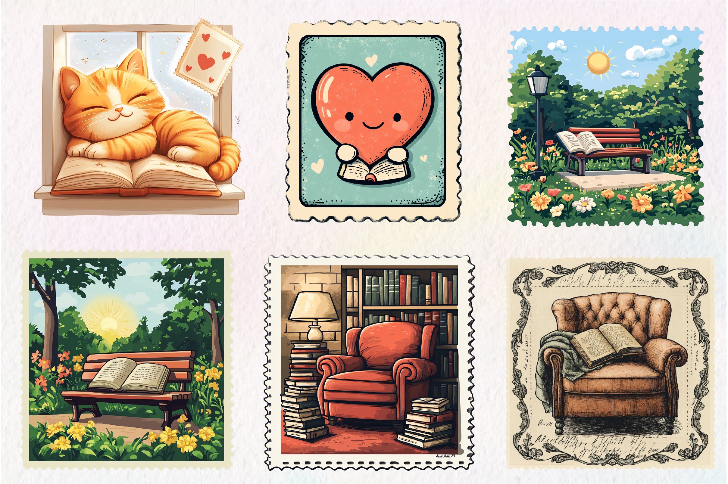 Reading Books Postage Stamp Clipart Bundle - CraftNest - Digital Crafting and Art