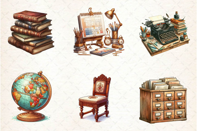 Antique Cozy Office Clipart Bundle - CraftNest - Digital Crafting and Art
