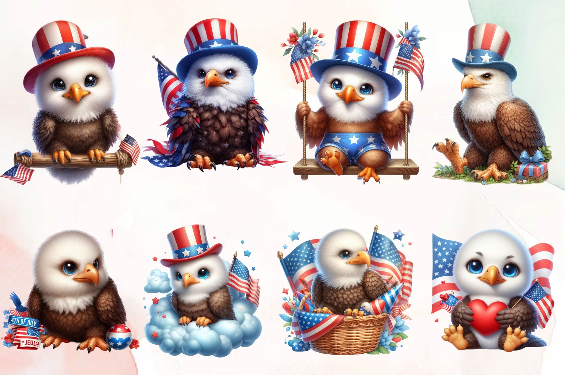 Cute Baby Bald Eagle 4th Of July Clipart Bundle - CraftNest - Digital Crafting and Art