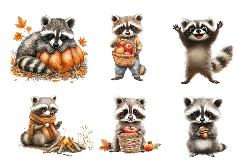 Autumn Raccoons Clipart Bundle - CraftNest - Digital Crafting and Art