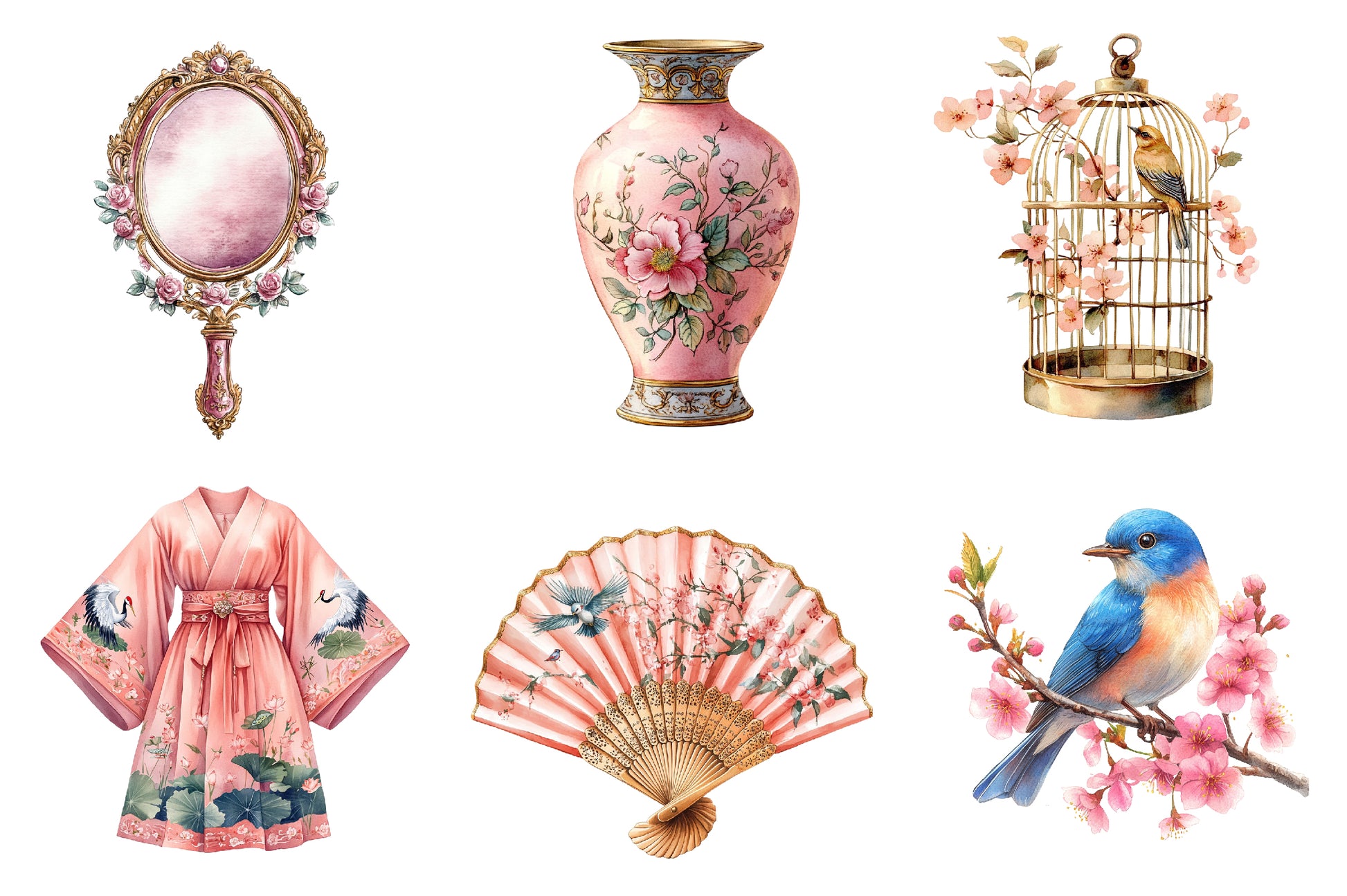 Pink Chinoiserie Summer Clipart Bundle - CraftNest - Digital Crafting and Art