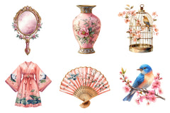 Pink Chinoiserie Summer Clipart Bundle - CraftNest - Digital Crafting and Art
