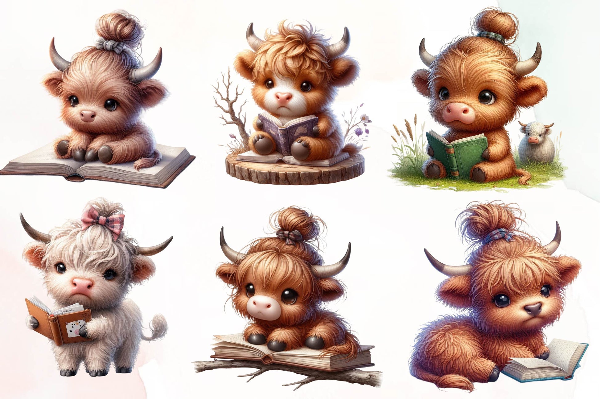 Highland Cow Reading A Book Clipart Bundle - CraftNest - Digital Crafting and Art