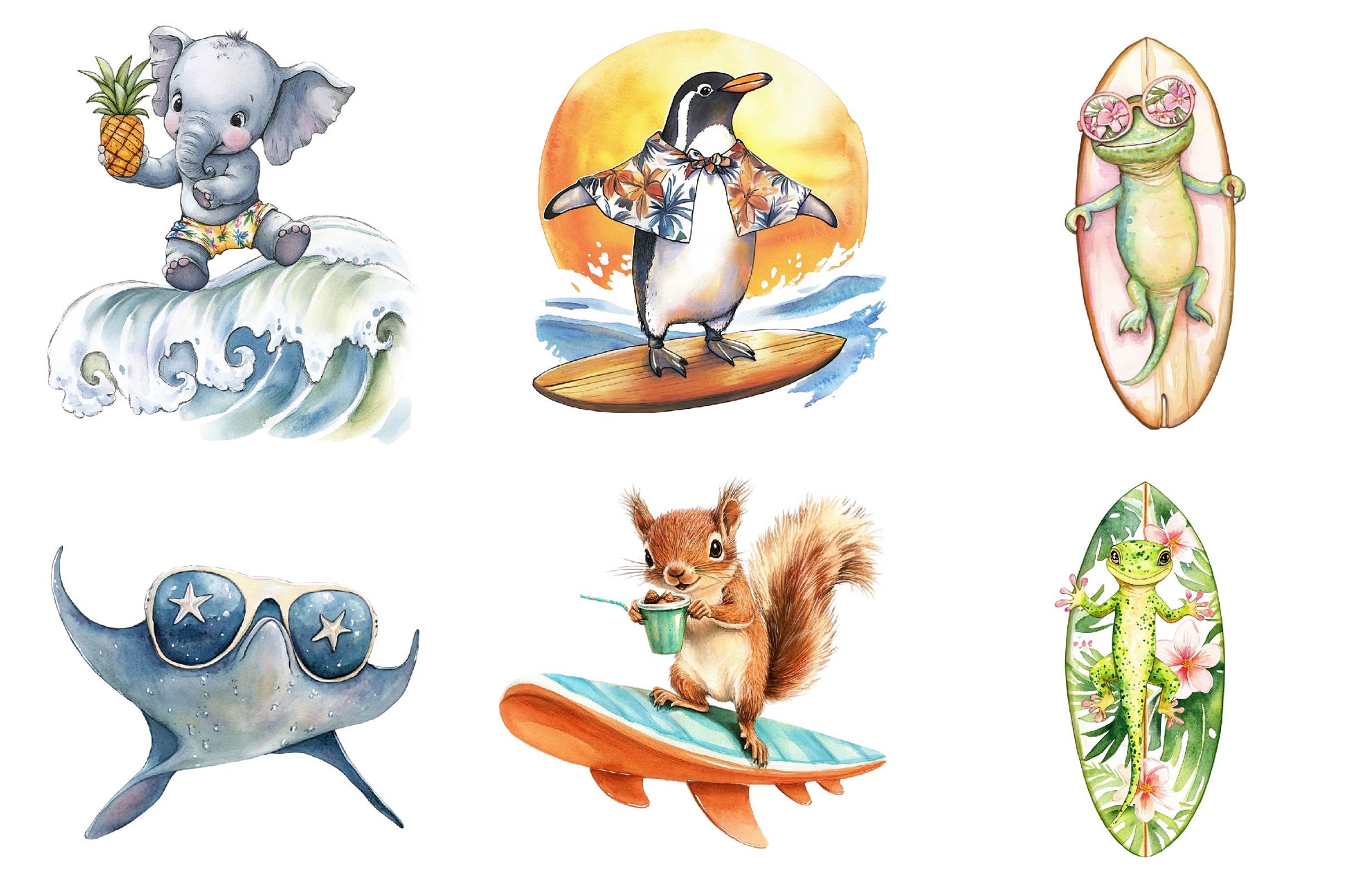 Retro Surfing Animals Clipart Bundle - CraftNest - Digital Crafting and Art