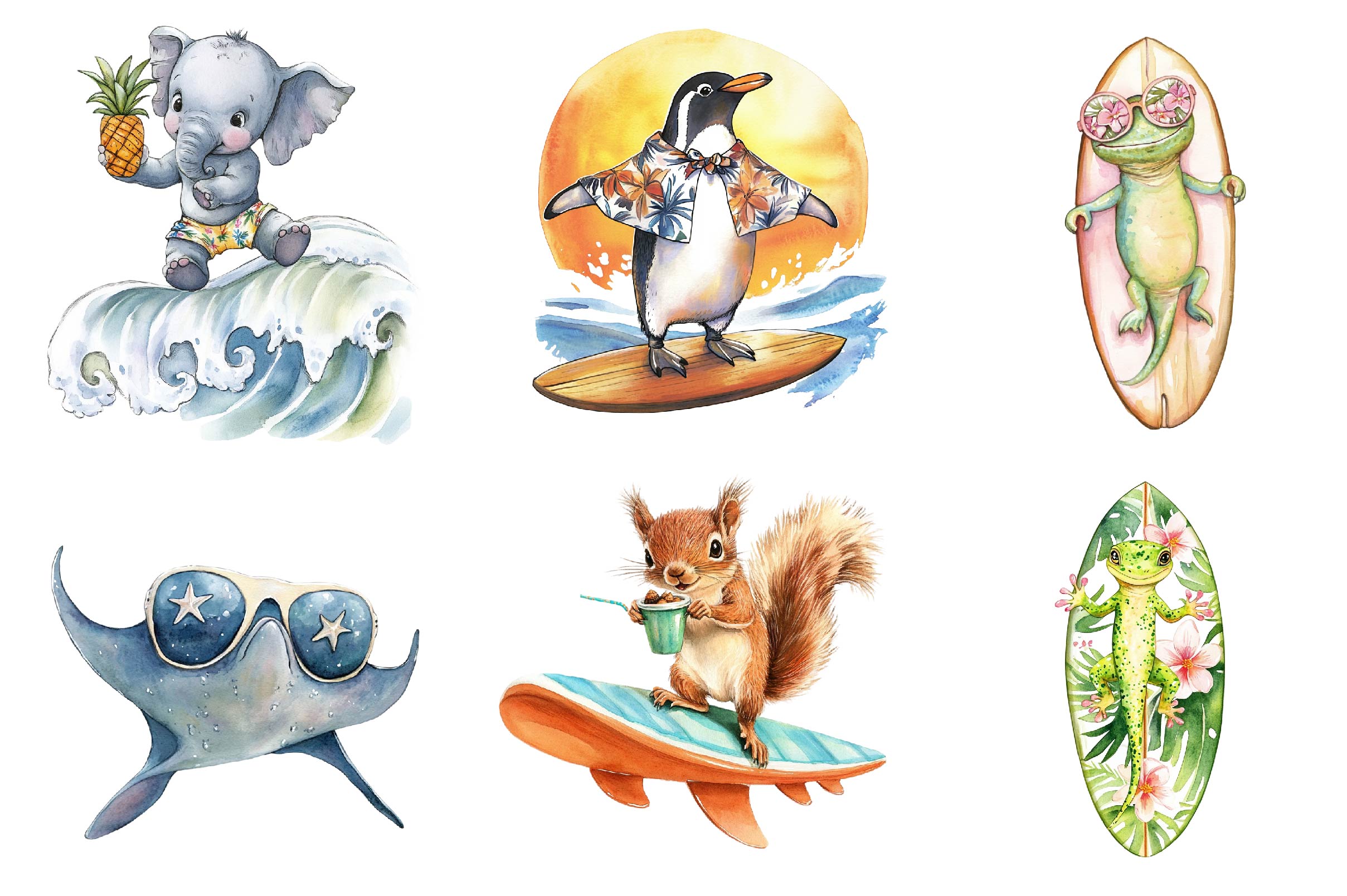 Retro Surfing Animals Clipart Bundle - CraftNest - Digital Crafting and Art