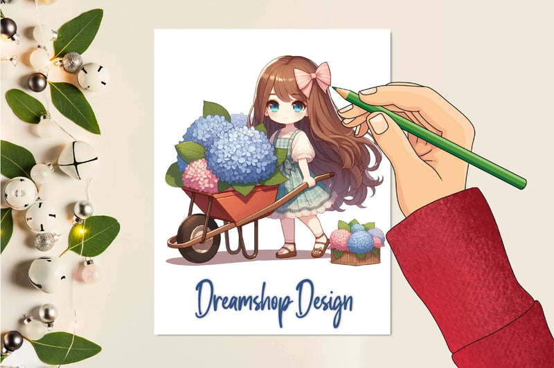 Little Cute Girl And Flowers Clipart Bundle - CraftNest - Digital Crafting and Art