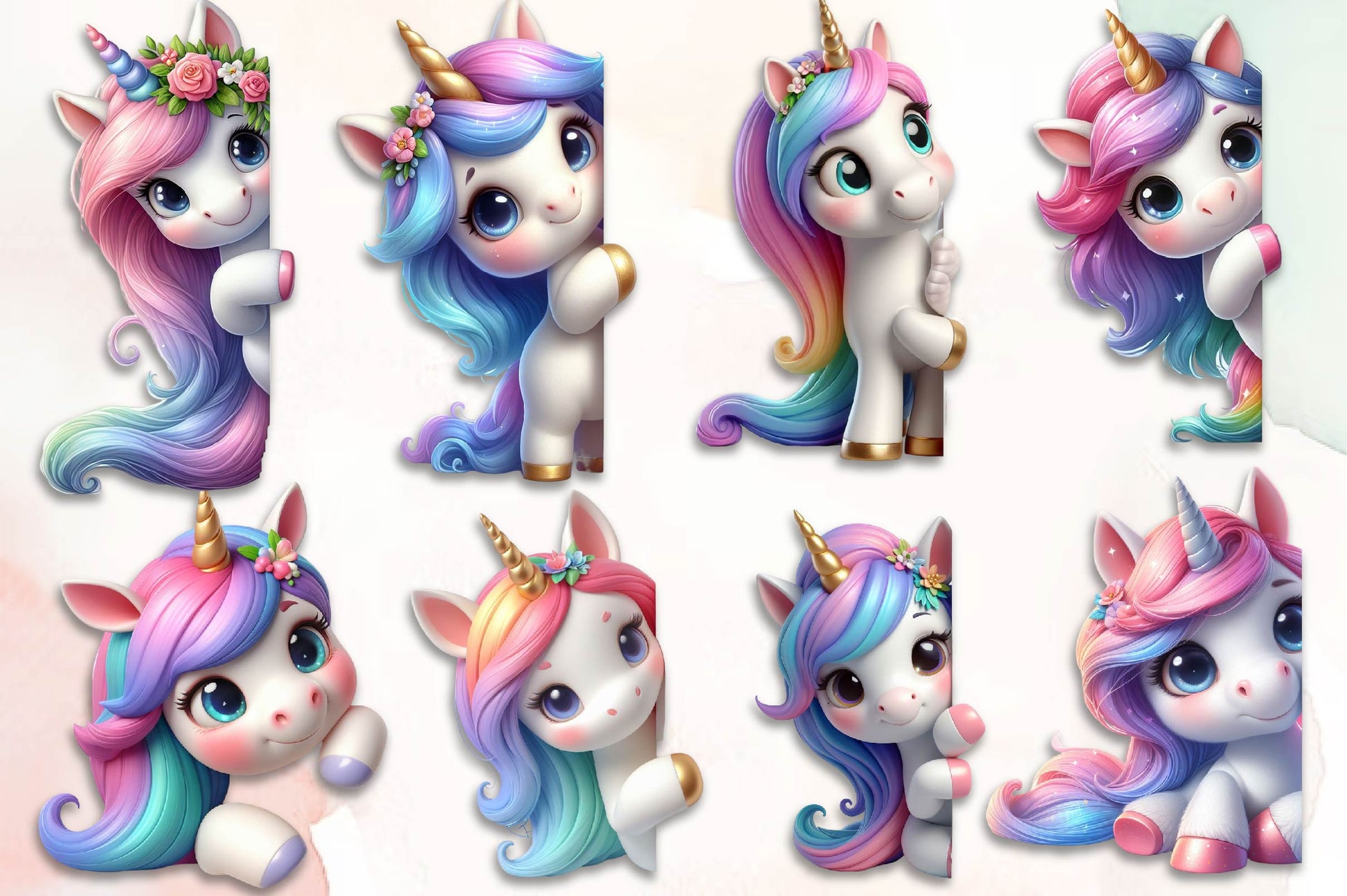 Unicorn Peeking Around Corner Clipart Bundle - CraftNest - Digital Crafting and Art