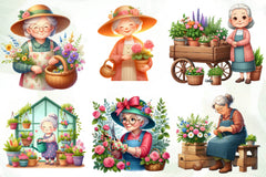 Gardening Grandma With Flowers Clipart Bundle - CraftNest - Digital Crafting and Art