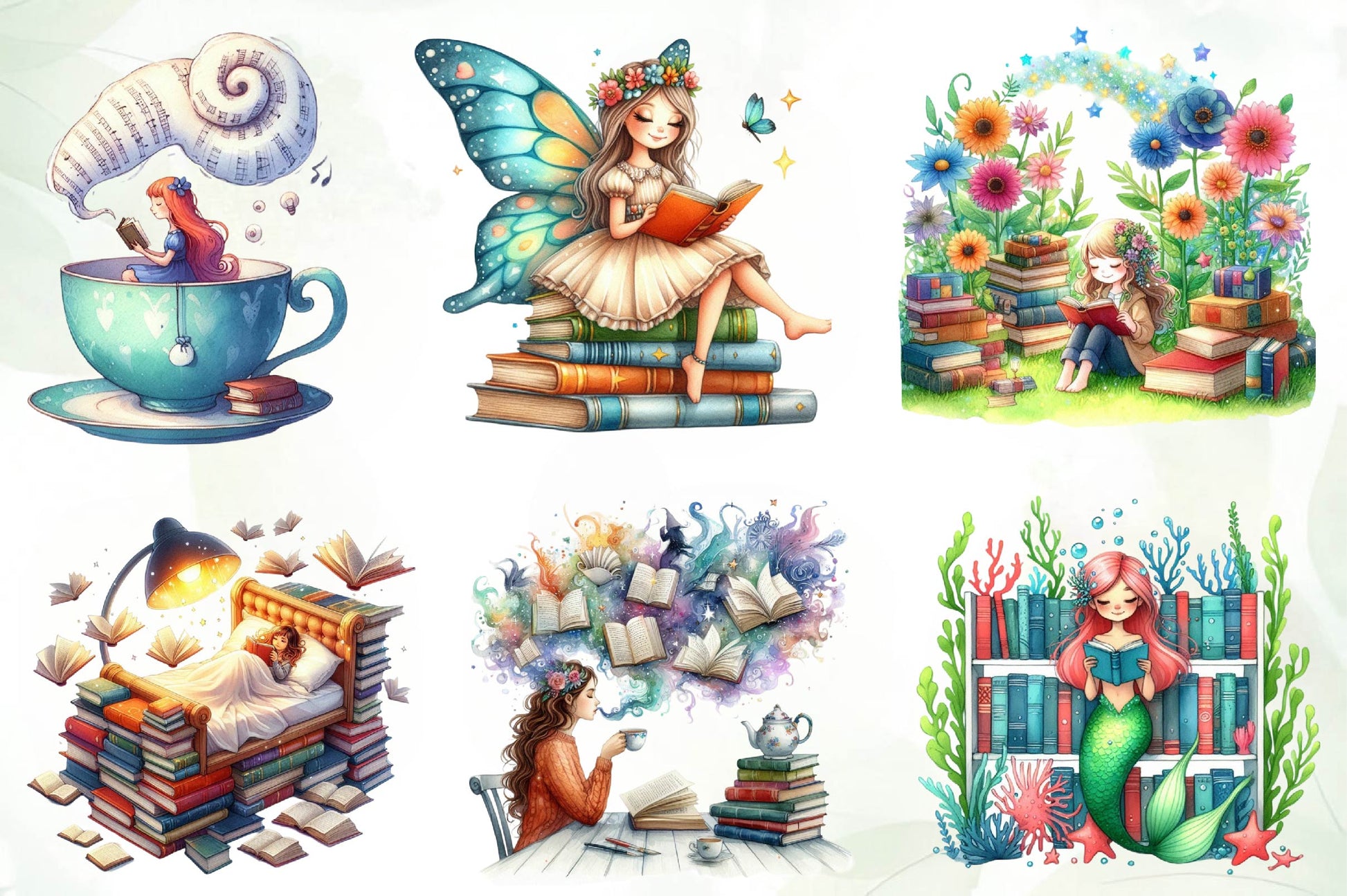 Whimsical Girl Loves Book Clipart Bundle - CraftNest - Digital Crafting and Art