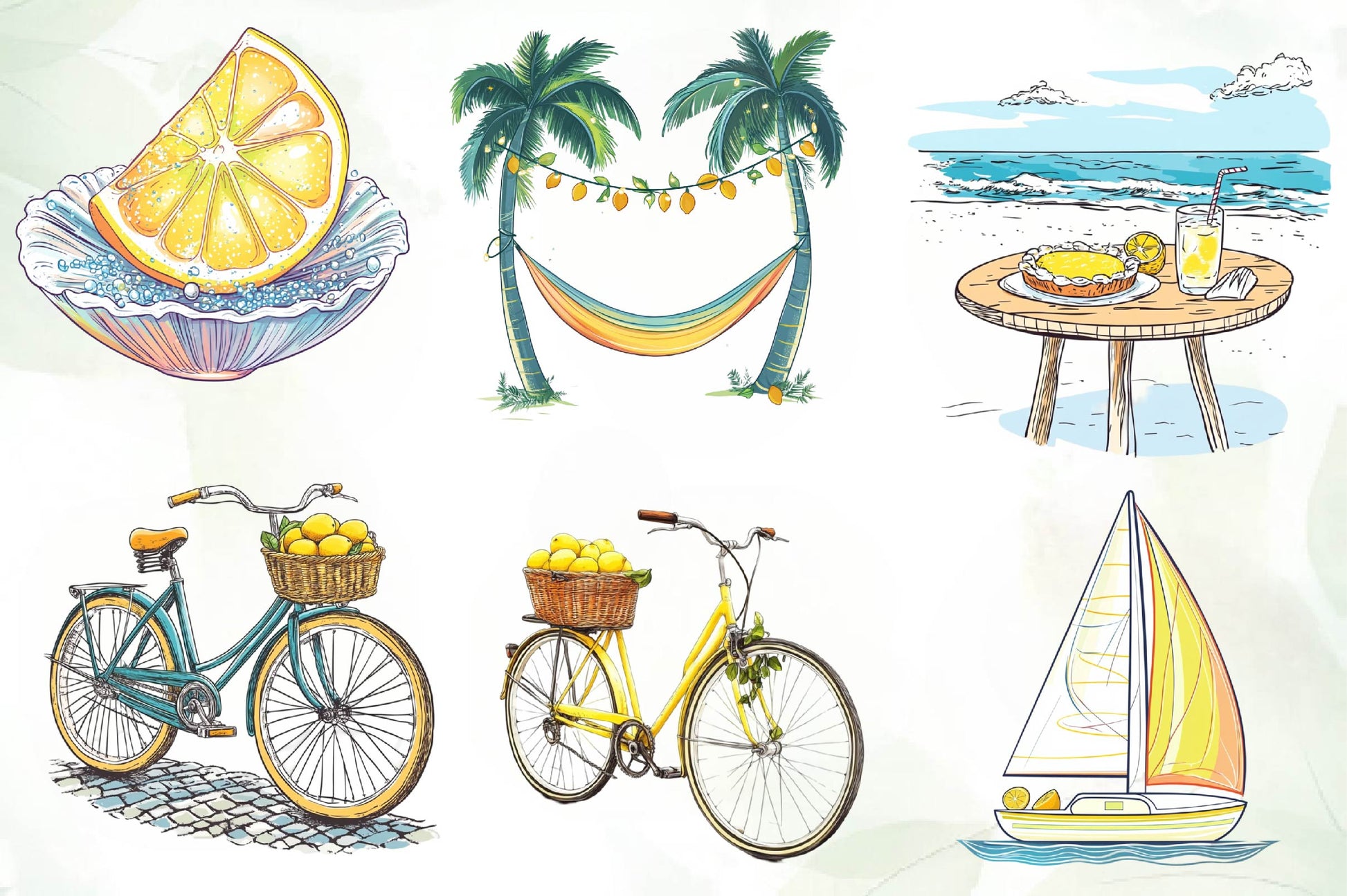 Cute Mediterranean Lemon Beach Clipart Bundle - CraftNest - Digital Crafting and Art