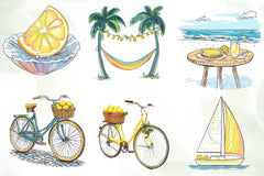 Cute Mediterranean Lemon Beach Clipart Bundle - CraftNest - Digital Crafting and Art