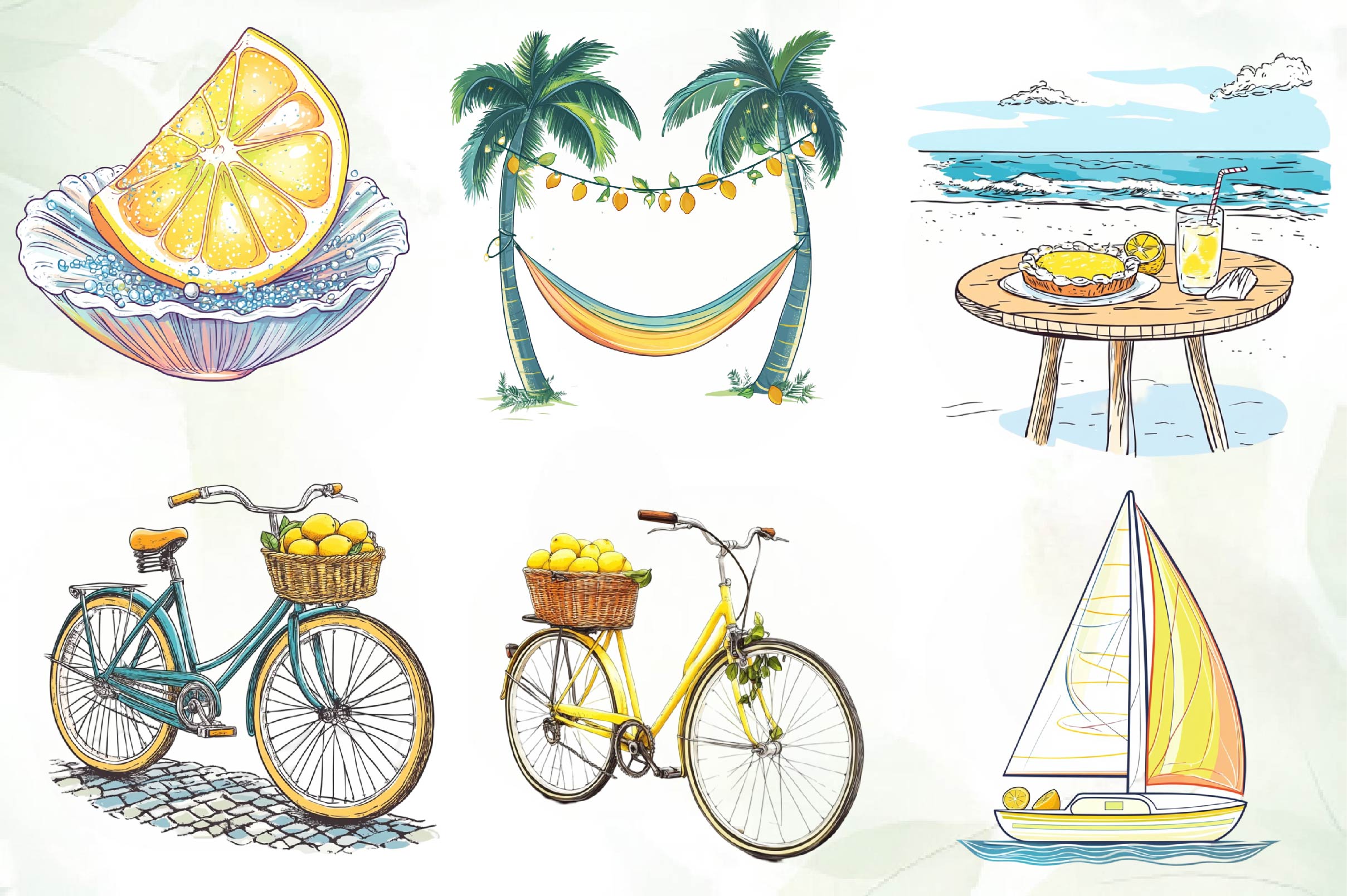 Cute Mediterranean Lemon Beach Clipart Bundle - CraftNest - Digital Crafting and Art