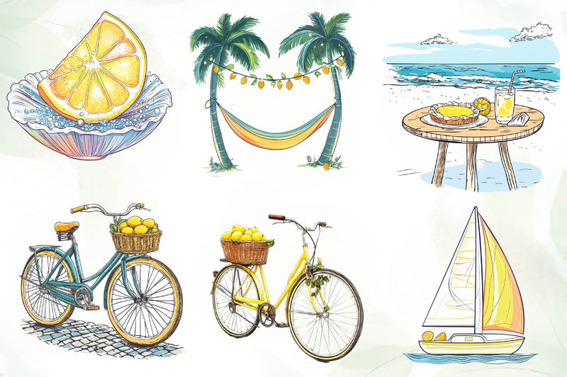Cute Mediterranean Lemon Beach Clipart Bundle - CraftNest - Digital Crafting and Art
