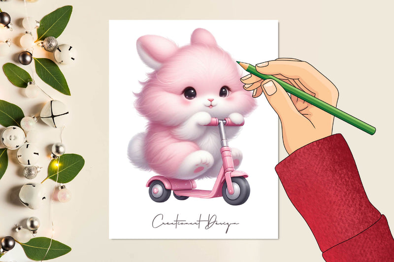 Cute Animals In Pink Scooter Clipart Bundle - CraftNest - Digital Crafting and Art