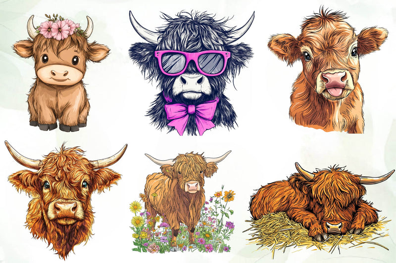 Cute Highland Cow Clipart Bundle - CraftNest - Digital Crafting and Art