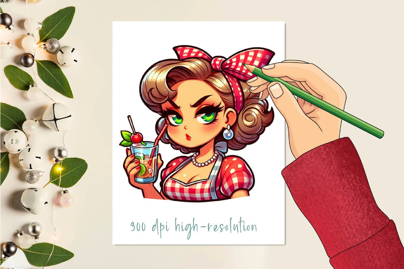 Retro Pin Up Housewife Coffee Clipart Bundle - CraftNest - Digital Crafting and Art